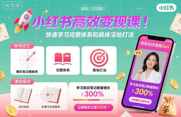 小红书高效变现课，快速学习小红书完整体系和具体落地打法-网创项目总站