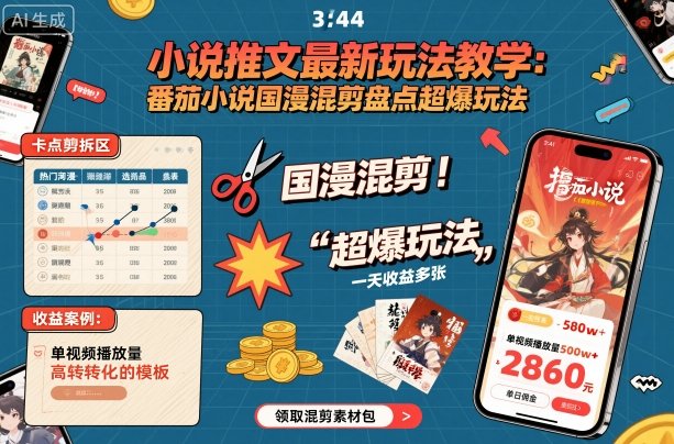 小说推文最新玩法教学，番茄小说国漫混剪盘点超爆玩法，全程干货，一天收益多张-网创项目总站