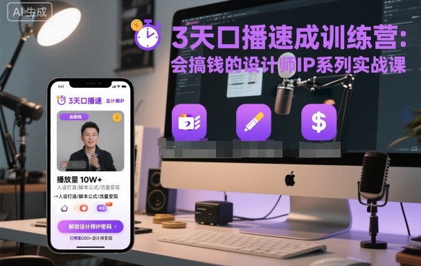 3天口播速成训练营，会搞钱的设计师IP系列实战课-网创项目总站