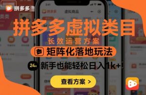 拼多多虚拟类目长效运营方案：矩阵化落地玩法，新手也能轻松日入1k+-网创项目总站