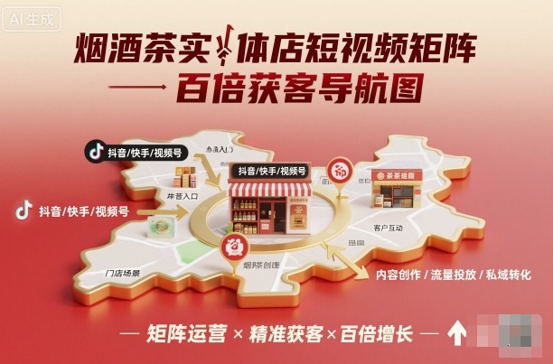 烟酒茶实体店短视频矩阵百倍获客导航图-网创项目总站