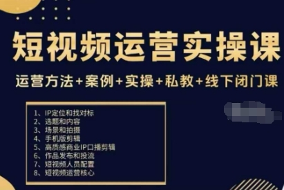 短视频运营实操课，运营方法+案例+实操+私教+线下闭门课-网创项目总站