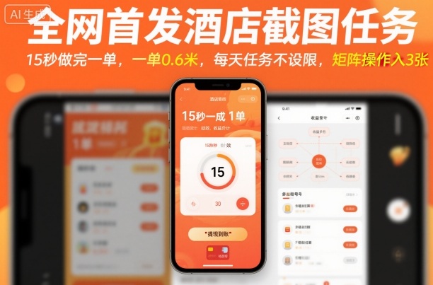 全网首发酒店截图任务，15秒做完一单，一单0.6米，每天任务不设限，矩阵操作日入3张【揭秘】-网创项目总站