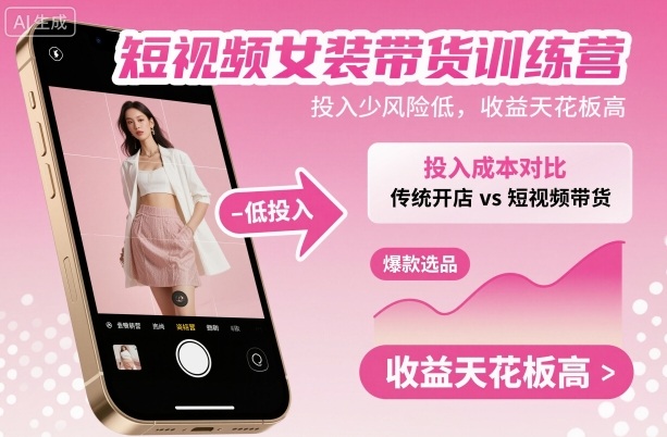 短视频女装带货训练营，投入少风险低，收益天花板高-网创项目总站