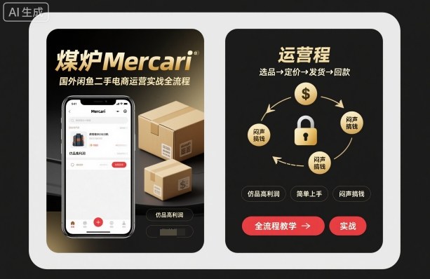 煤炉Mercari国外闲鱼二手电商运营实战全流程，仿品高利润，简单上手，闷声搞钱-网创项目总站