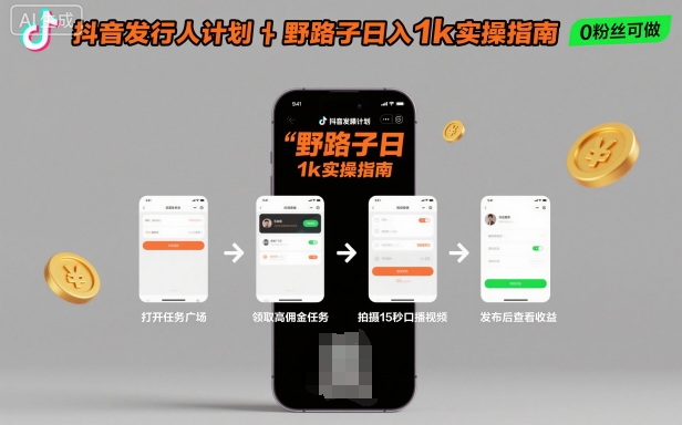 抖音发行人计划全新野路子玩法，随时随地，只要有手机，就能操作，日入1k+【揭秘】-网创项目总站