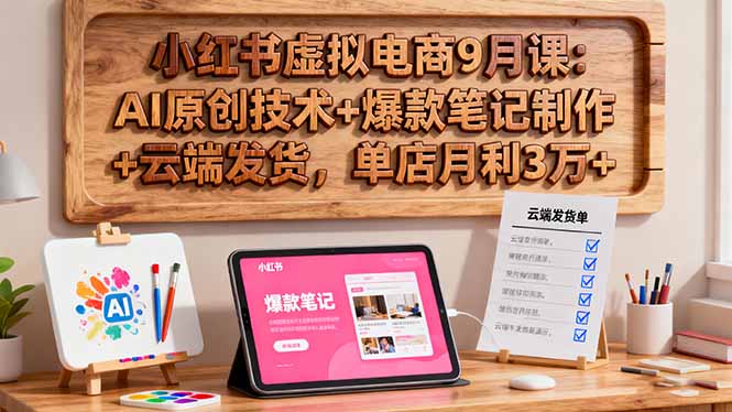 小红书虚拟电商9月课：AI原创技术+爆款笔记制作+云端发货，单店月利3万+-网创项目总站