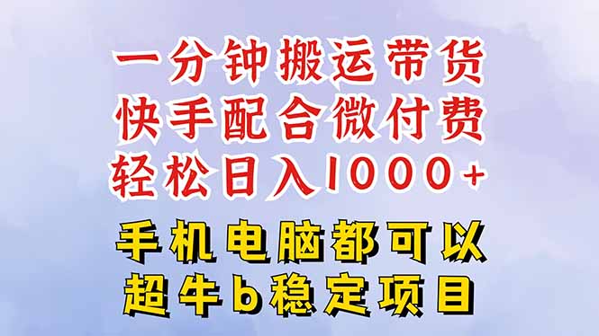 快手黑科技一分钟搬运带货，一刀不剪过原创，微付费投流玩法，轻松日入…-网创项目总站