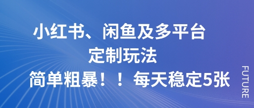小红书、闲鱼及多平台定制玩法简单粗暴！每天稳定5张-网创项目总站