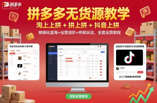 拼多多无货源教学，淘上拼+拼上拼+抖上拼，精细化蓝海+运营进阶+终极玩法，全套运营教程-网创项目总站