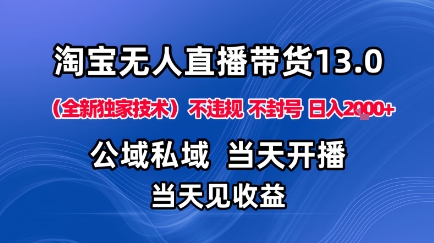 淘宝无人直播13.0，公域私域技术，不封号，不违规布局下半年旺季赛道，日入1K+(独家技术)【揭秘】-网创项目总站