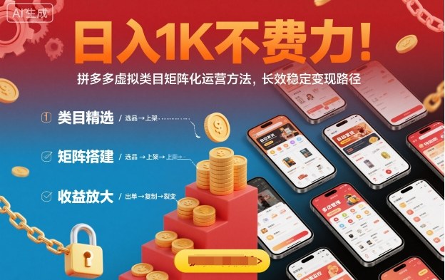 日入1K不费力！拼多多虚拟类目矩阵化运营方法，长效稳定变现路径-网创项目总站