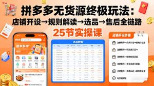 拼多多无货源终极玩法：店铺开设→规则解读→选品→售后全链路,25节实操课-网创项目总站