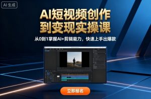 AI短视频创作到变现实操课，从0到1掌握AI+剪辑能力，快速上手出爆款(更新10月)-网创项目总站