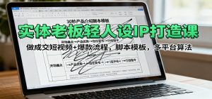 实体老板轻人设IP打造课：做成交短视频+爆款流程，脚本模板，多平台算法-网创项目总站