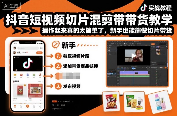 抖音短视频切片混剪带货教学，操作起来真的太简单了，新手也能做切片带货-网创项目总站