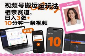 视频号搬运玩法，相亲赛道，日入3张+，10分钟一条视频-网创项目总站