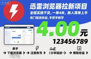 迅雷浏览器拉新项目，全程实操干货，一单4米，新人简单上手-网创项目总站