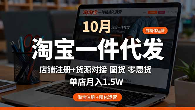 淘宝一件代发精细化运营-10月：店铺注册+货源对接+零囤货，单店月入1.5w-网创项目总站