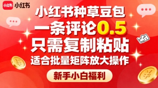 小红书种草豆包，一条评论0.5，只需复制粘贴，适合批量矩阵放大操作，新手小白福利-网创项目总站