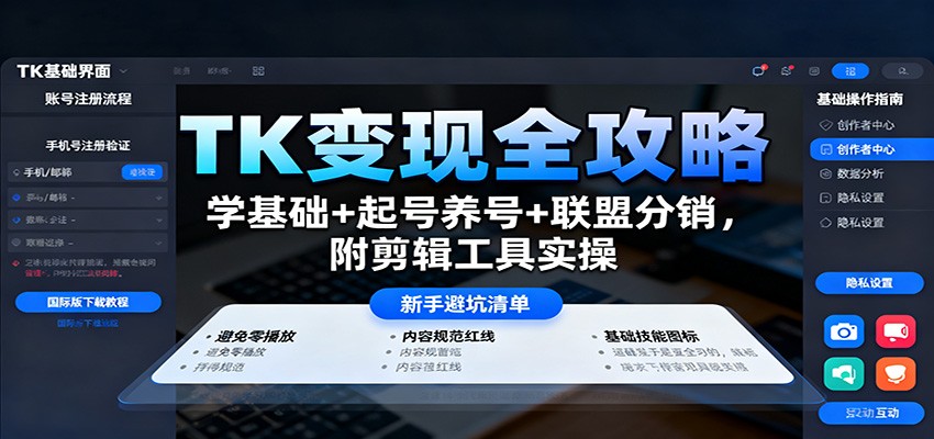 TK变现全攻略：学基础+起号养号+联盟分销，附剪辑工具实操-网创项目总站