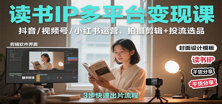 读书IP多平台变现课：抖音/视频号/小红书运营，拍摄剪辑+投流选品-网创项目总站