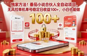 独家方法！番茄小说合伙人全自动挂G项目，无风控单机单号稳定日收益100+，小白也能做【揭秘】-网创项目总站