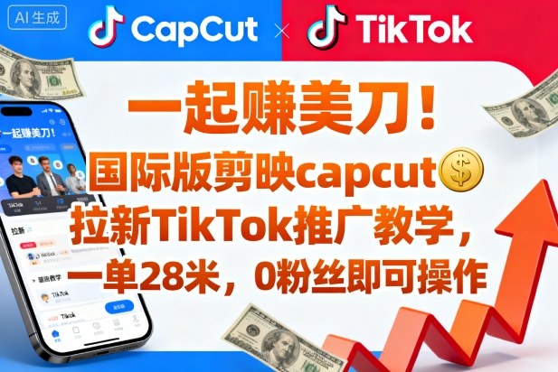 一起賺美刀！国际版剪映capcut拉新TikTok推广教学，一单28米，0粉丝即可操作(附推广入口和教学)-网创项目总站