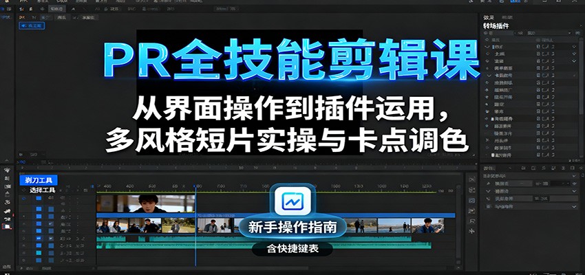 PR全技能剪辑课：从界面操作到插件运用，多风格短片实操与卡点调色-网创项目总站