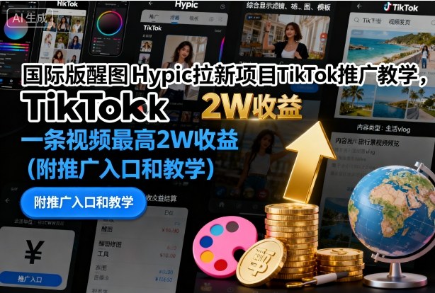 国际版醒图Hypic拉新项目TikTok推广教学，一条视频最高2W收益(附推广入口和教学)-网创项目总站
