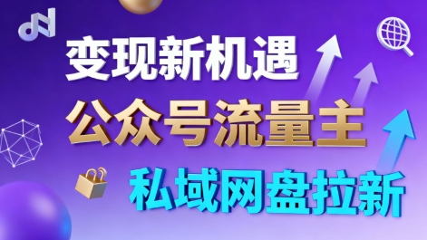 公众号流量主+私域网盘拉新，多方式变现，简单易上手，当天就有收益-网创项目总站
