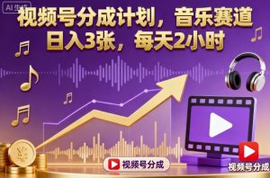 视频号分成计划，音乐赛道，日入3张，每天2小时-网创项目总站
