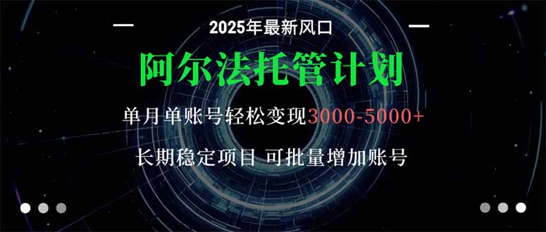 阿尔法托管计划 单账号月入3000-5000，长期稳定项目，新手小白轻松上手。-网创项目总站