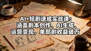 AI+短剧速成实战课：涵盖剧本创作、AI生成、运营变现，单部剧收益破万-网创项目总站
