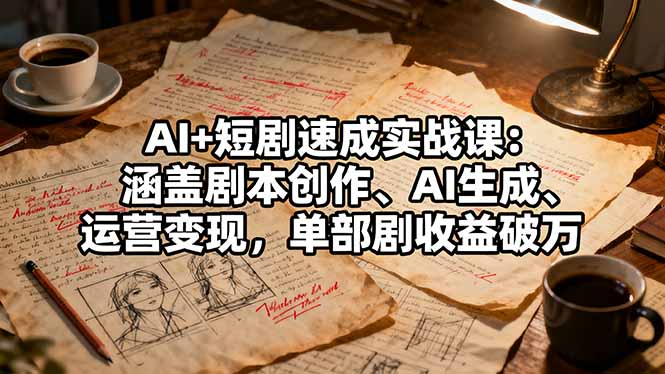 AI+短剧速成实战课：涵盖剧本创作、AI生成、运营变现，单部剧收益破万-网创项目总站