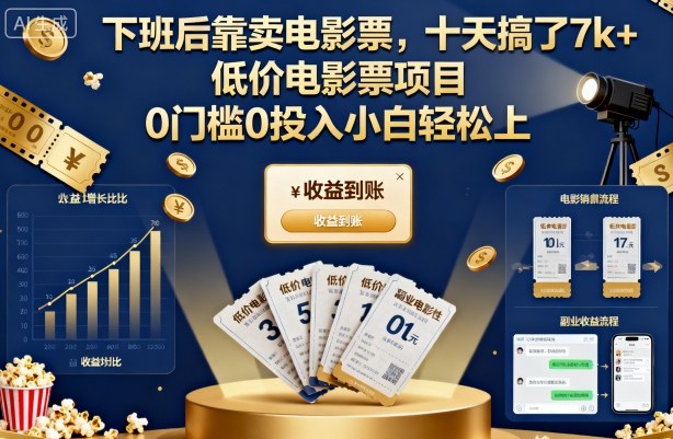 下班后靠卖电影票，十天搞了7k+，低价电影票项目，0门槛0投入小白轻松上手【揭秘】-网创项目总站