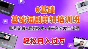0基础短剧剪辑培训班：账号定位+混剪技术+多平台分发全流程，轻松月入过万-网创项目总站