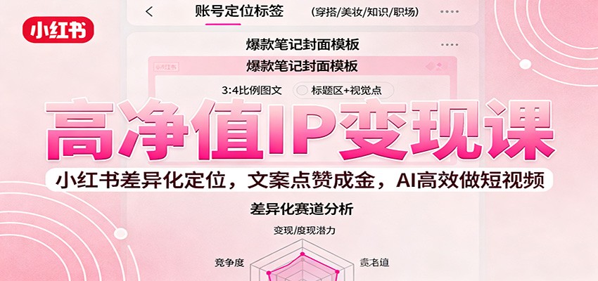 高净值IP变现课：小红书差异化定位，文案点赞成金， AI高效做短视频-网创项目总站