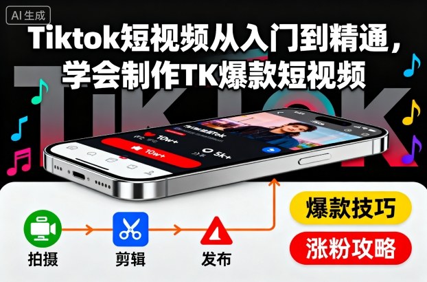 Tiktok短视频从入门到精通，学会制作TK爆款短视频-网创项目总站