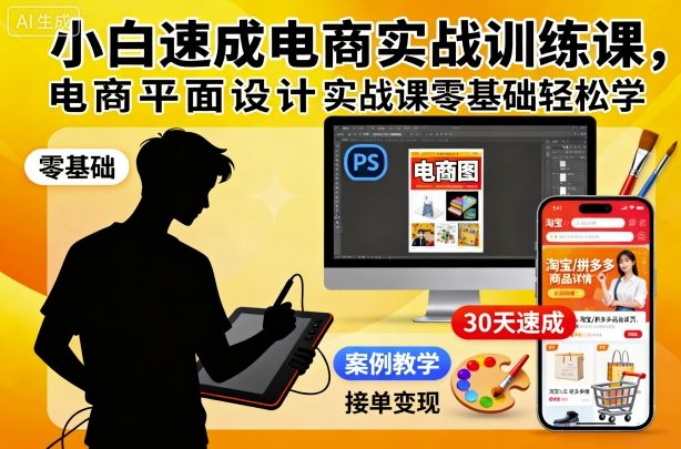 小白速成电商实战训练课，电商平面设计实战课零基础轻松学-网创项目总站