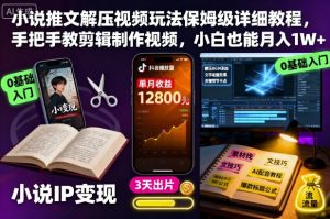 小说推文解压视频玩法保姆级详细教程，手把手教剪辑制作视频，小白也能月入1W+-网创项目总站