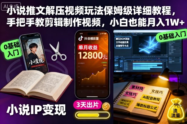 小说推文解压视频玩法保姆级详细教程，手把手教剪辑制作视频，小白也能月入1W+-网创项目总站