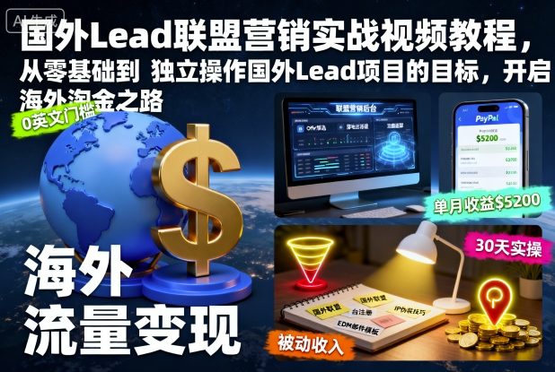 国外Lead联盟营销实战视频教程，从零基础到独立操作国外Lead项目的目标，开启海外淘金之路-网创项目总站