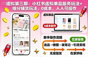 虚拟第三期：小红书虚拟单品服务玩法+细分铺货玩法，0成本，人人可操作-网创项目总站