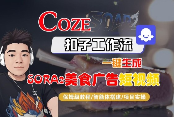Coze扣子智能体工作流一键生成“SORA2美食广告“短视频，全流程保姆级教学-网创项目总站
