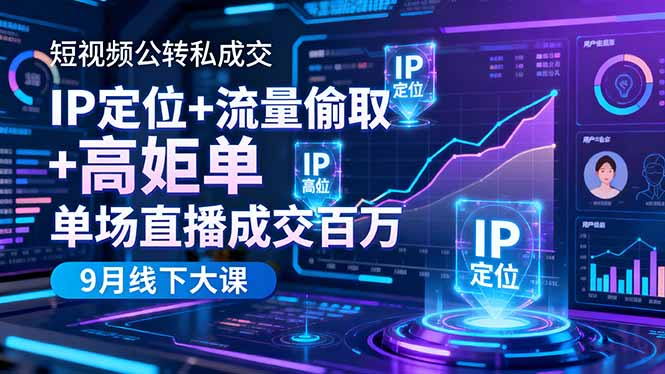 短视频公转私成交9月线下大课，IP定位+流量偷取+高客单，单场直播成交百万-网创项目总站