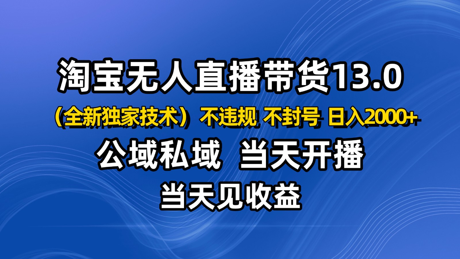 淘宝无人直播13.0，公域私域技术，不封号，不违规 布局下半年旺季赛道，日入2000+-网创项目总站