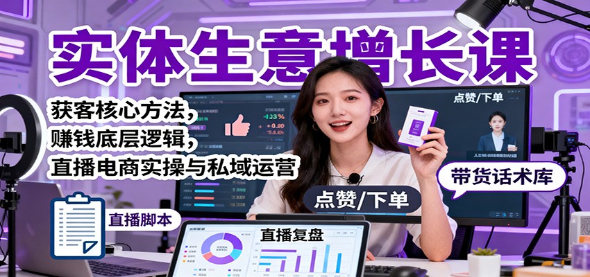 实体生意增长课：获客核心方法，赚钱底层逻辑，直播电商实操与私域运营-网创项目总站