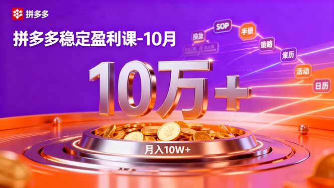 拼多多稳定盈利课-10月，强付费SOP+微付费高投产+活动矩阵，单店月入10万+-网创项目总站