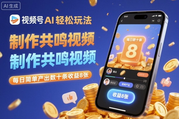 视频号AI轻松玩法，制作共鸣视频，每日简单产出数十条收益8张-网创项目总站